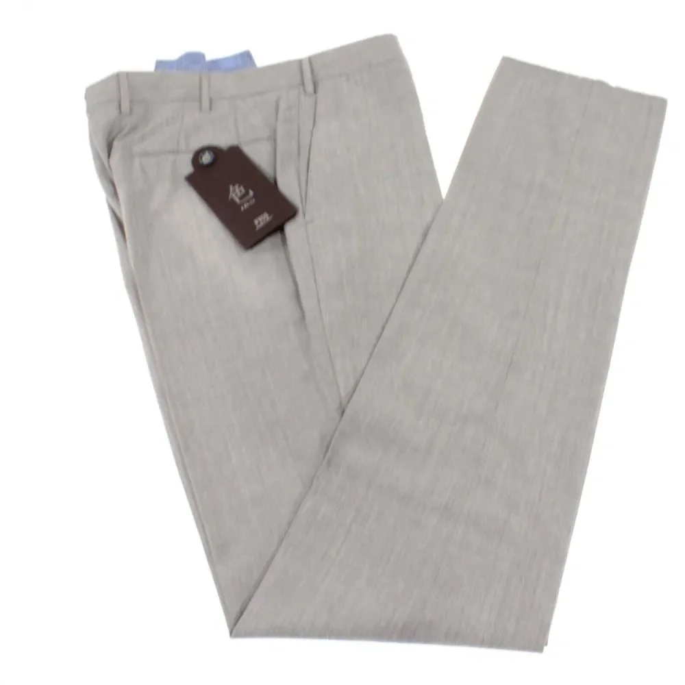 PT01 NWT Flat Front Dress Pants Size 50 34 US Solid Light Gray Melange 100% Wool - Picture 2 of 11